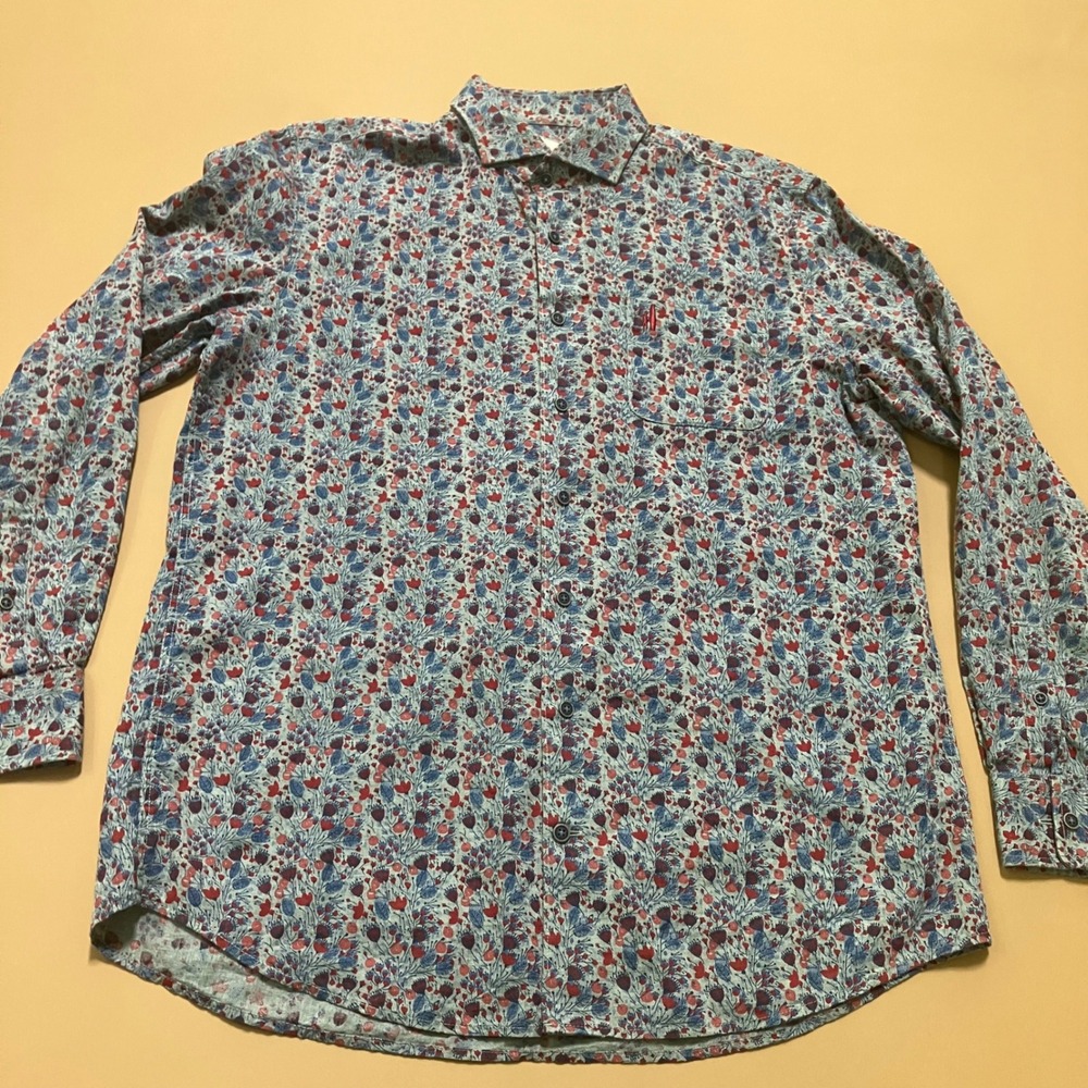 Johnnie-O Hangin' Out Men's Medium Floral Button Down Shirt  Red Blue Prep Party - Picture 5 of 10